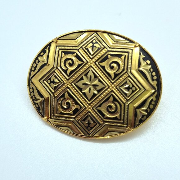 Vintage Spanish Damascene Gold Brooch - Picture 6 of 10
